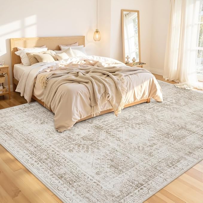 10x14 Area Rug for Living Room: Vintage Boho Neutral Washable Rug Indoor Soft - Image 2