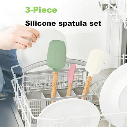 3PCS Silicone Spatula Wooden Handle Set, Heat Resistant Silicone Spatula - Image 5