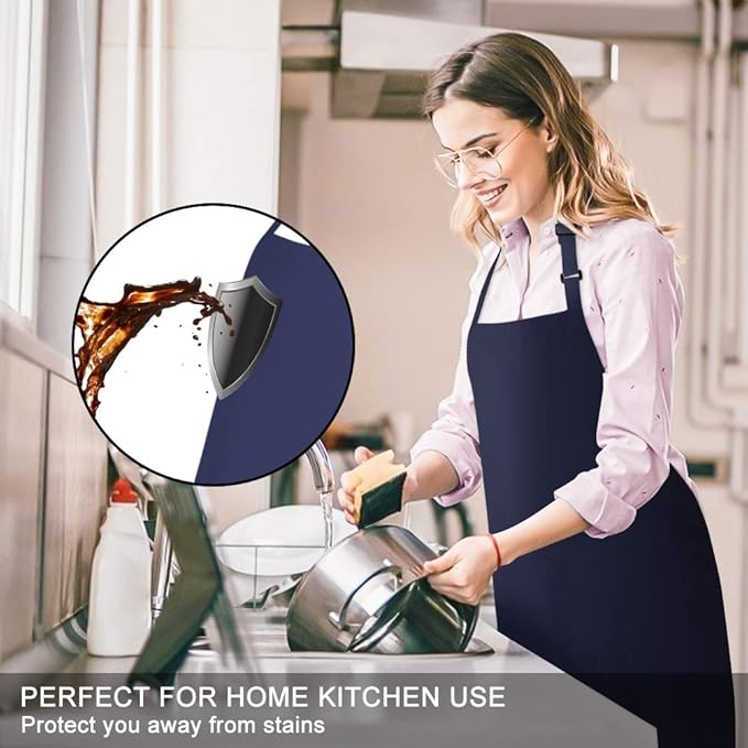 Jubatus 4 Pack Bib Aprons with 2 Pockets Cooking Chef Kitchen Apron - Image 3