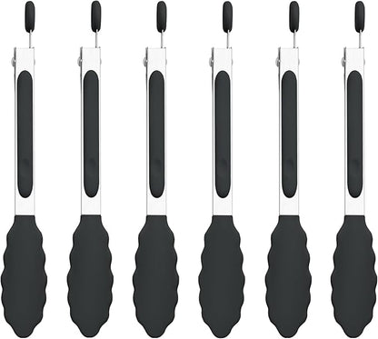 7-Inch Silicone Tongs Pack of 6, Small Stainless Steel Tongs by DAILYKISN