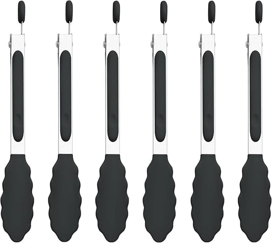 7-Inch Silicone Tongs Pack of 6, Small Stainless Steel Tongs by DAILYKISN