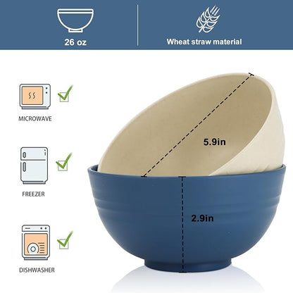 Wrova 26 oz Wheat Straw Bowls, Unbreakable Cereal Bowls Set of 6, Microwave & - Image 2
