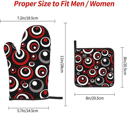Retro Red Circles Oven Mitt and Pot Holder Set - Image 9