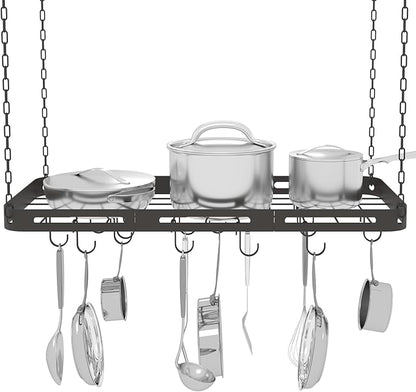 33” Pots and Pans Hanging Rack, Heavy-duty Metal Square Kitchen Ceiling Pot Rack by TICKCACY-EnrichYourLife