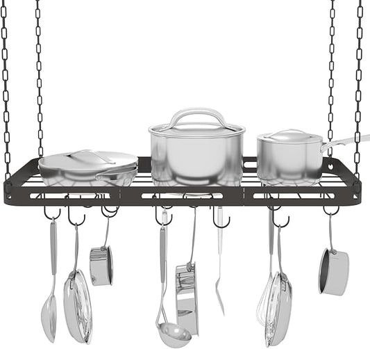 33” Pots and Pans Hanging Rack, Heavy-duty Metal Square Kitchen Ceiling Pot Rack by TICKCACY-EnrichYourLife
