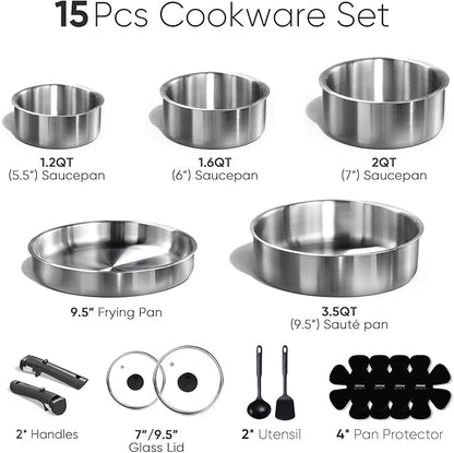 CAROTE Pots and Pans Set, Stainless Steel Cookware Set Detachable Handle - Image 2