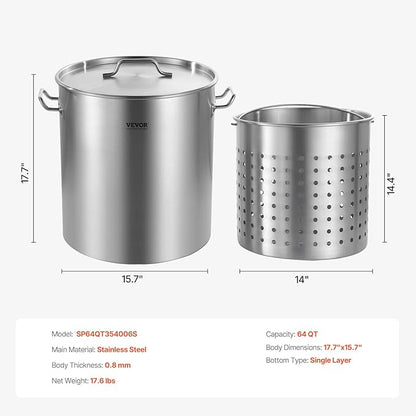 VEVOR Stainless Steel Stockpot, 64 Quart Large Cooking Pots, Cookware Sauce Pot - Image 7