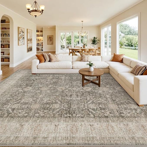 10x12 Area Rug for Living Room: Vintage Boho Neutral Washable Rug Indoor Soft by Luxturiy
