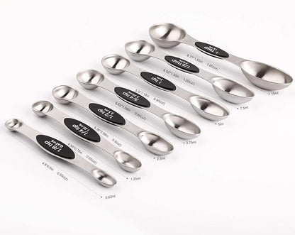 Magnetic Measuring Spoons Set of 8 Stainless Steel Stackable Dual Sided Nesting - Image 2