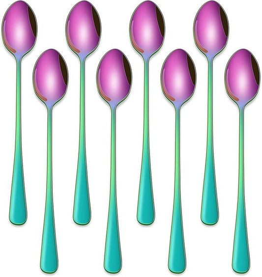 7.5 Inches Rainbow Stainless Steel Ice Tea Spoon, Colorful Cocktail Mixing Spoon by DEHOVKitchen