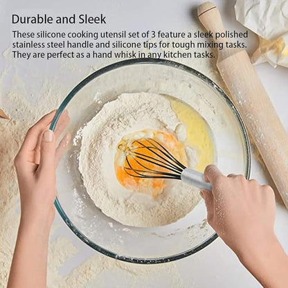 Silicone Whisk set of 3, 8+10+12in Kitchen Balloon Wire Whisks, Hand Egg Mixer - Image 4