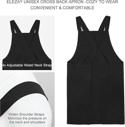 ELEZAY Aprons for Women with Pockets Plus Size Comfort Cross Back No Tie Cotton - Image 2