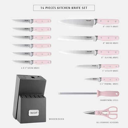 hecef Kitchen Knife Block Set, 14 Pieces Knife Set - Image 2