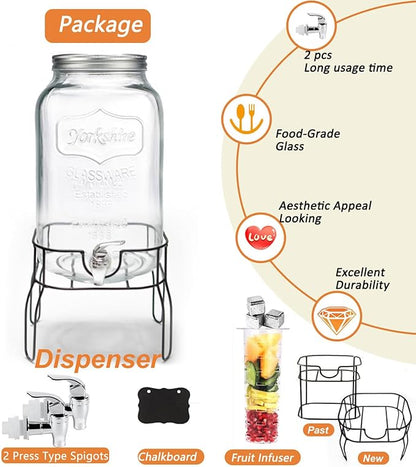 2 Gallon Drink Dispenser with 2 Press Type Spigot, Sun Tea Glass Mason Jar - Image 3