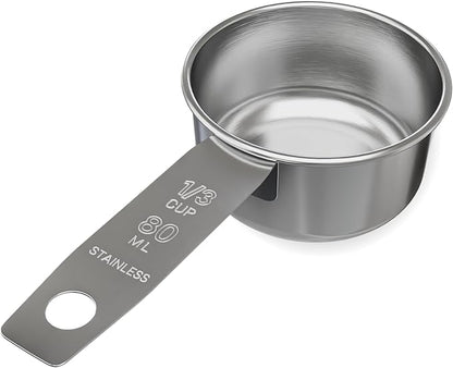 1/3 Cup Stainless Steel Measuring Cup | Sturdy Metal 80 ml | 80 cc | 3 oz | by Knupp+Co.