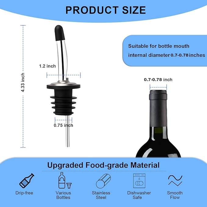 6PCS Bottle Pourer with Adapters, Oil Pourer Spout with Rubber Dust Caps - Image 2