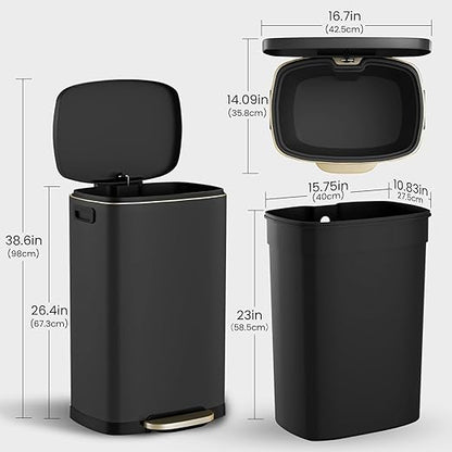 ELPHECO Kitchen Trash Can with Lid Soft Close, 13 Gallon / 50L Stainless Steel - Image 2
