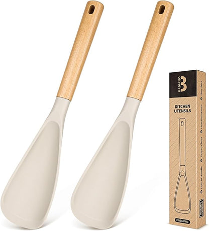 Cooking Spoon for Nonstick Cookwares, Wood Handle Spoon for Mixing, and Scrape by BADIANO