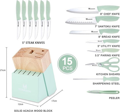 Green Knife Set, High Carbon German Stainless Steel Knife Block Set, Hand wash - Image 2