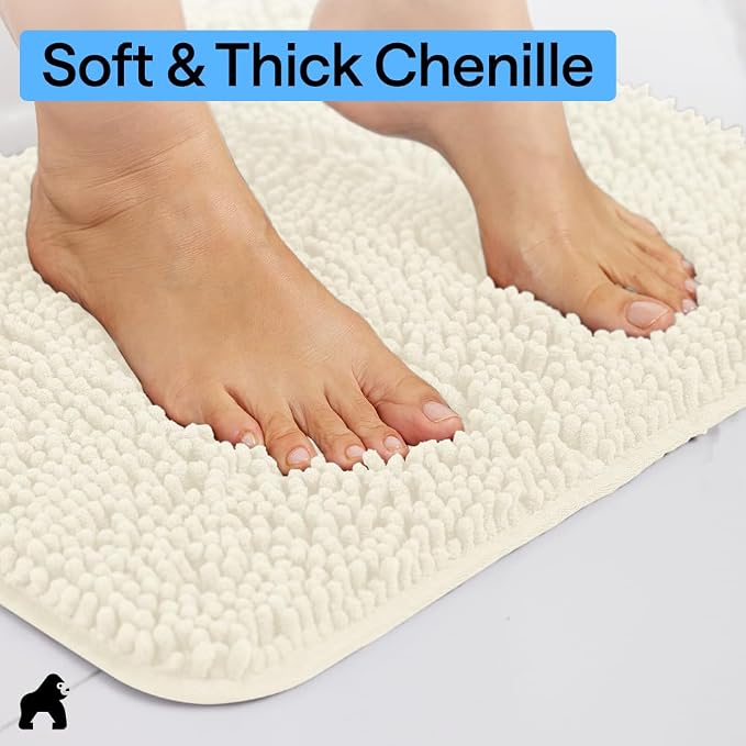 GORILLA GRIP Bath Rug Mat 60x24, Thick Soft Absorbent Chenille, Quick Dry - Image 4