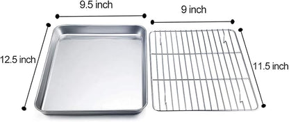 TeamFar Baking Pan with Rack Set of 4, 12.5’’ x 9.5’’ Stainless Steel Toaster - Image 2