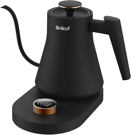 Gooseneck Electric Kettle 0.8L - Matte Black Tea Kettle with Auto Shut Off, Boil-Dry Protection & BPA-Free, Precision Electric Water Kettle for Pour Over Coffee (Black -Temperature Control)