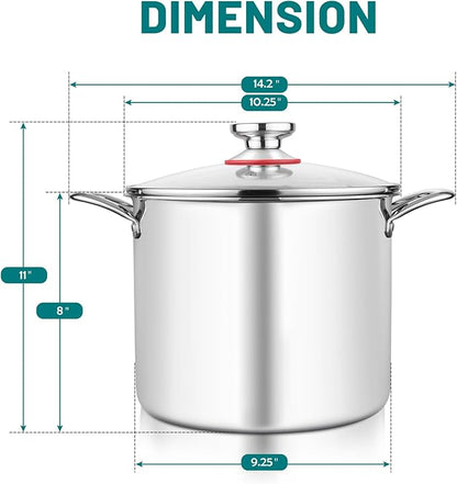 TeamFar 10 Quart Stock Pot, Stainless Steel Tri-ply Large Stockpot Pasta Soup - Image 2