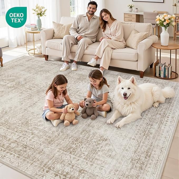 10x14 Area Rug for Living Room: Vintage Boho Neutral Washable Rug Indoor Soft - Image 7