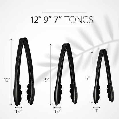 Plasticpro Heavy Duty Reusable Black Serving Tongs Combo Set - Image 3