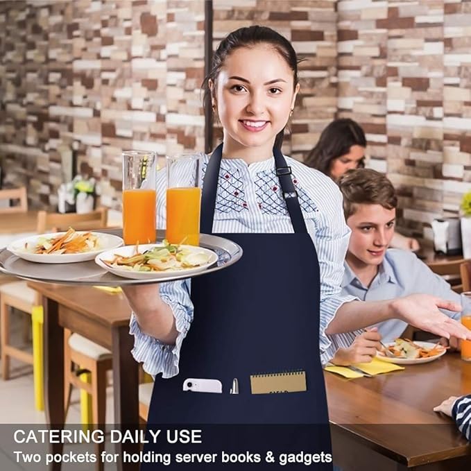 Jubatus 4 Pack Bib Aprons with 2 Pockets Cooking Chef Kitchen Apron - Image 5