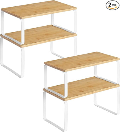 HOOBRO Cabinet Organizer Shelf, Expandable Kitchen Storage, Stackable Bamboo by HOOBRO