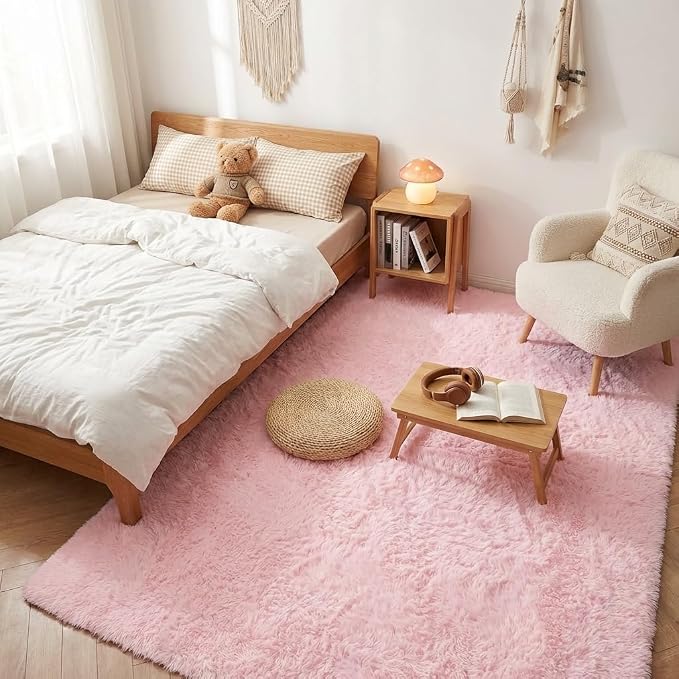Mugorn Pink Fluffy Soft Rugs for Girls Bedroom, 6x9 Ft Large Shaggy Area Rugs - Image 6