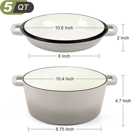 P&P CHEF 5Qt Dutch Oven Pot for Bread Baking, 2 In 1 Round Cast Iron Dutch Oven - Image 2