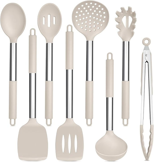 TeamFar Kitchen Utensils Set of 8, Silicone Utensils Kitchen Tools Set by TeamFar
