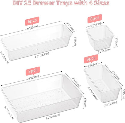 25 PCS Plastic Drawer Organizer Set, 4-size Clear Bathroom and Vanity Desk - Image 5