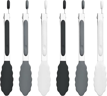 7-Inch Silicone Tongs Pack of 6, Small Stainless Steel Tongs by DAILYKISN