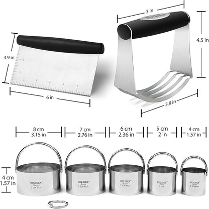 HULISEN Stainless Steel Biscuit Cutter Set, Pastry Scraper and Dough Blender - Image 8