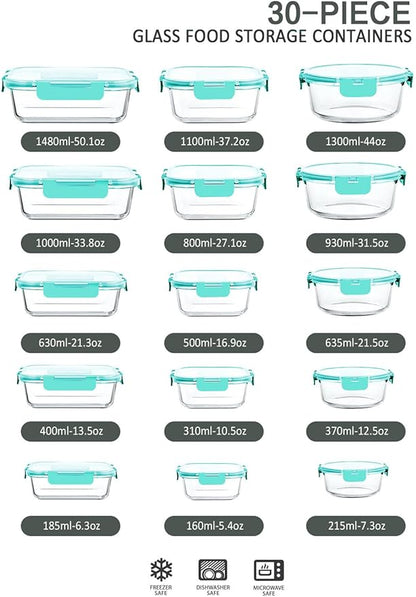 30 Pieces Glass Food Storage Containers - Image 2
