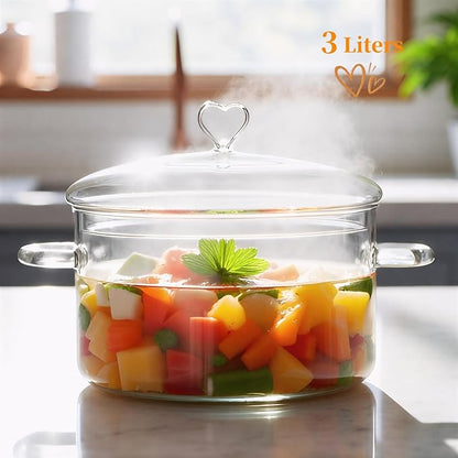 3 L Glass Cooking Pot with Lid, Glass Simmer Pot, Save Energy, Heat Resistant - Image 2