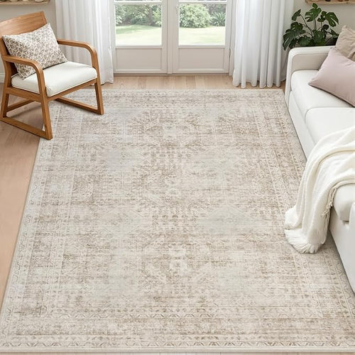 3x5 Area Rugs for Living Room: Vintage Boho Neutral Washable Rug Indoor Soft by Luxturiy