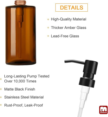GMISUN Amber Glass Soap Dispenser, Hand Soap Dispenser - Image 3