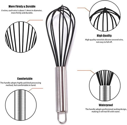 Silicone Whisk set of 3, 8+10+12in Kitchen Balloon Wire Whisks, Hand Egg Mixer - Image 3