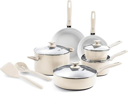 GreenPan Dover Healthy Ceramic Nonstick, 12 Piece Cookware Pots and Pans Set by GreenPan