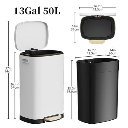 KdbK 13 Gallon Trash Can with Lid, 50L Fingerprint Proof Stainless Steel - Image 6
