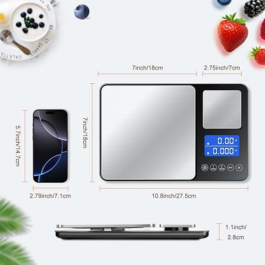0.001oz/33lbs Dual Platform Food Kitchen Scales Digital Weight Grams and Ounces, Two Precisions Kitchen Scale for Sourdough Bread, Baking and Cooking with 7 Units Tare, Accumulation Functions