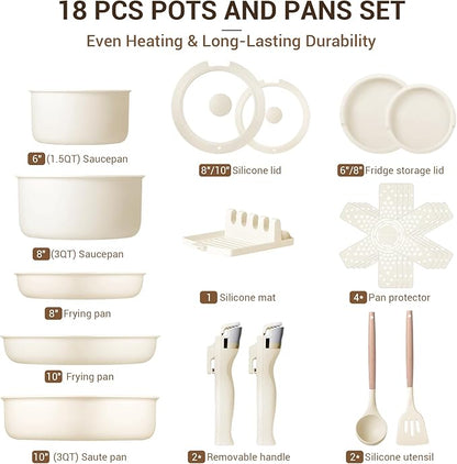 Ammeloo 18-Piece Ceramic Pots and Pans Set Non Stick, Non Toxic Cookware Set - Image 8