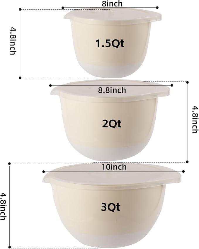 3 Plastic Mixing Bowls with Pour Spout, Lids and TPR Non-Slip Bottom, Small - Image 7