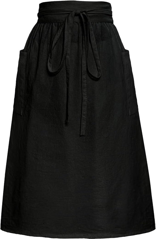 Cotton Linen Half Apron for Women Vintage Waist Apron Ruffle Plain Bright Color by Cityelf