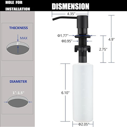 Soap Dispenser for Kitchen Sink Matte Black, Lotion Dispenser for Kitchen Sink - Image 6