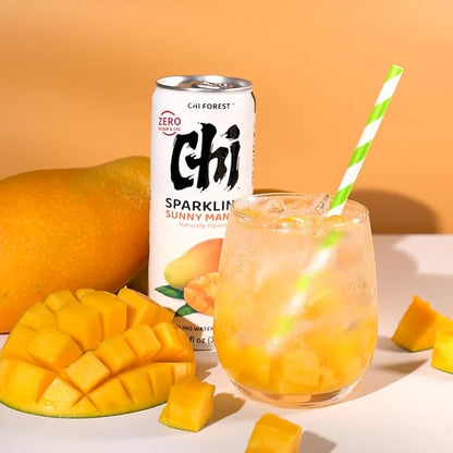 CHI FOREST Mango Sparkling Water Beverage, Zero Sugar Drinks, Zero Artificial Flavor, 11.16 fl oz Cans (Pack of 24)